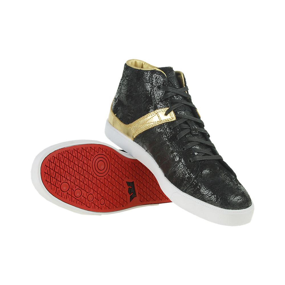 Chaussures de Skate Supra Indy NS Noir Doré Distressed Black/Gold Femme | LWM-36151521